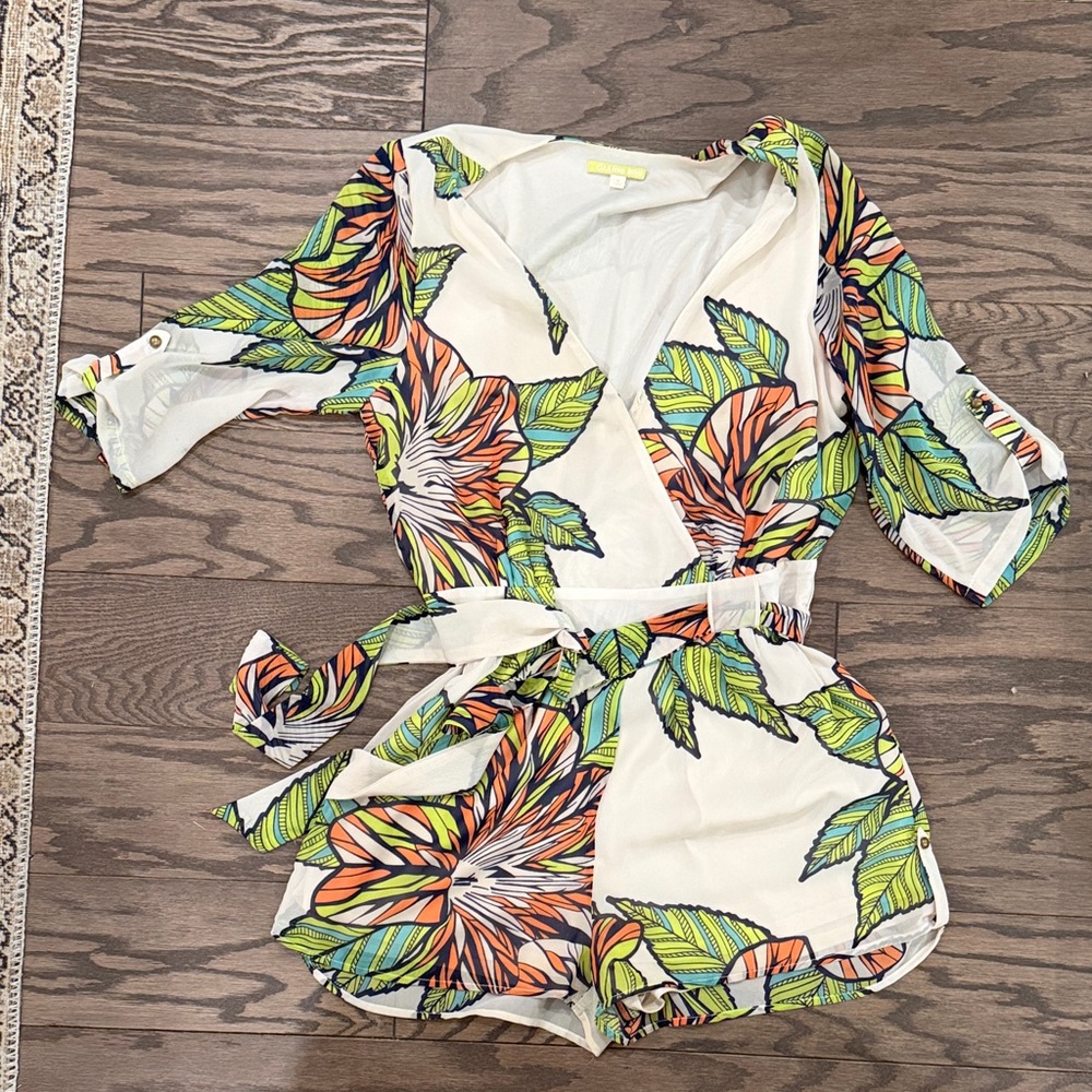 Gianni Bini Multicolor Leaf Print Romper